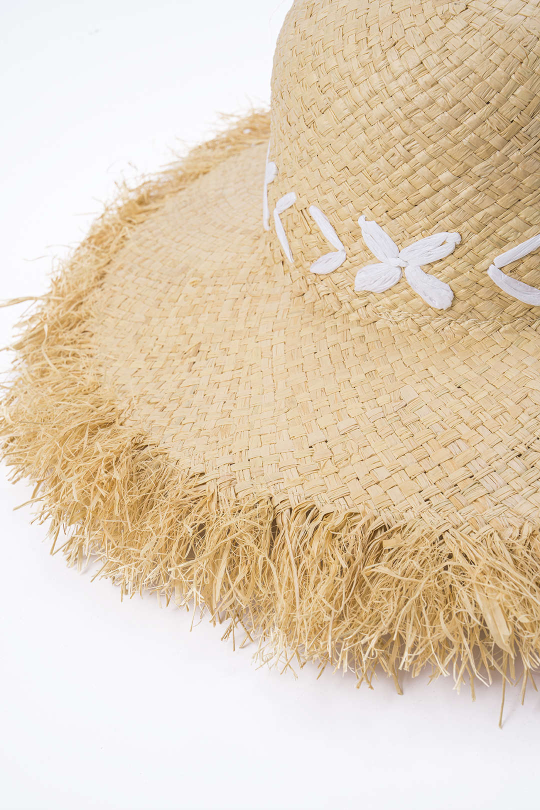 Woven Wide Brim Frayed Edge Hat - Weenar