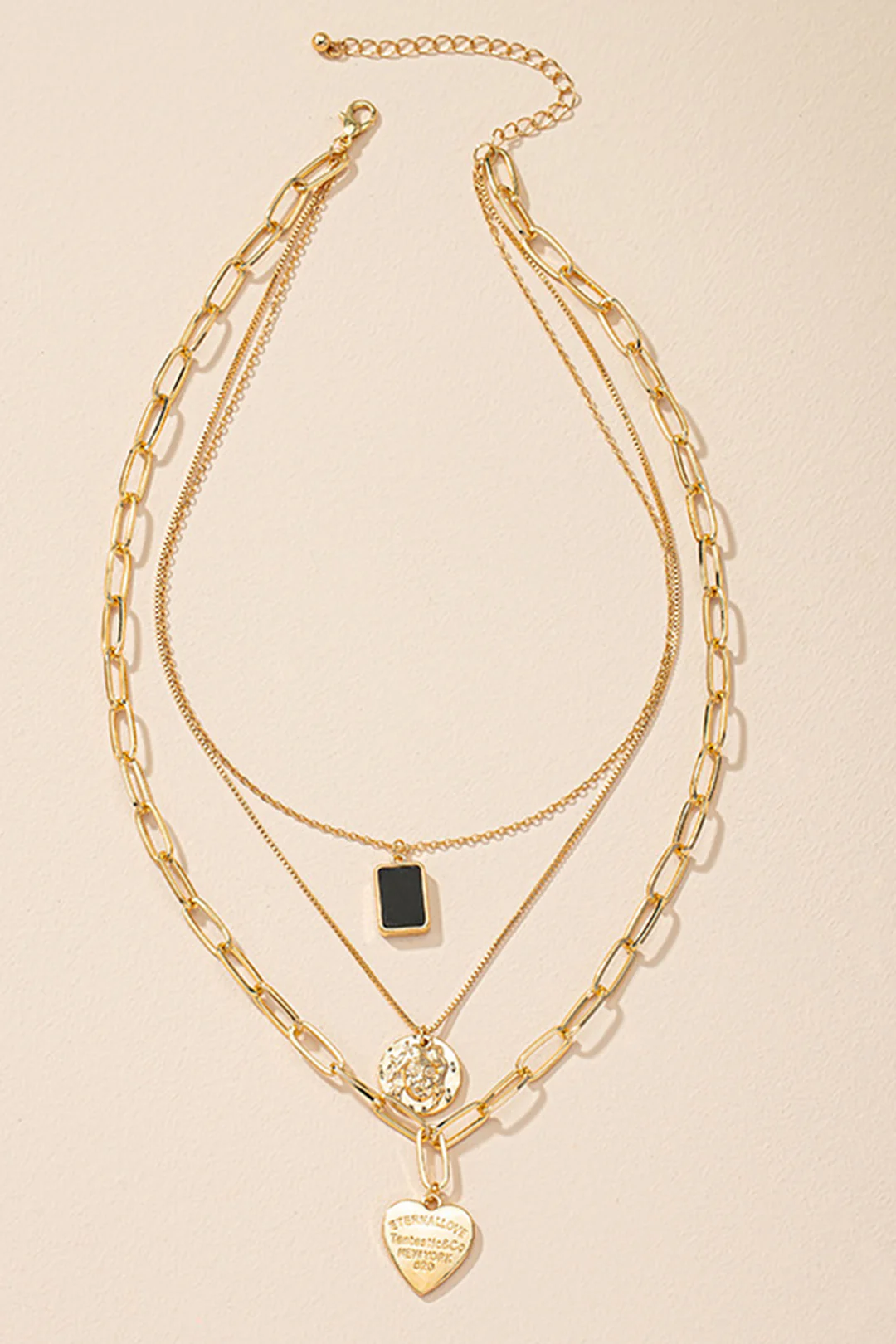 Metal Layered Heart Pendant Necklace - Weenar