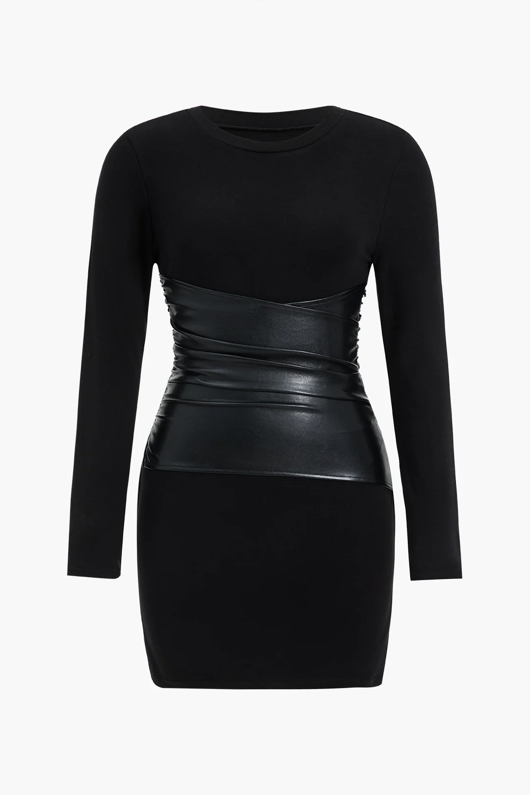 Plus Size Patchwork Faux Leather Long Sleeve Mini Dress - Weenar
