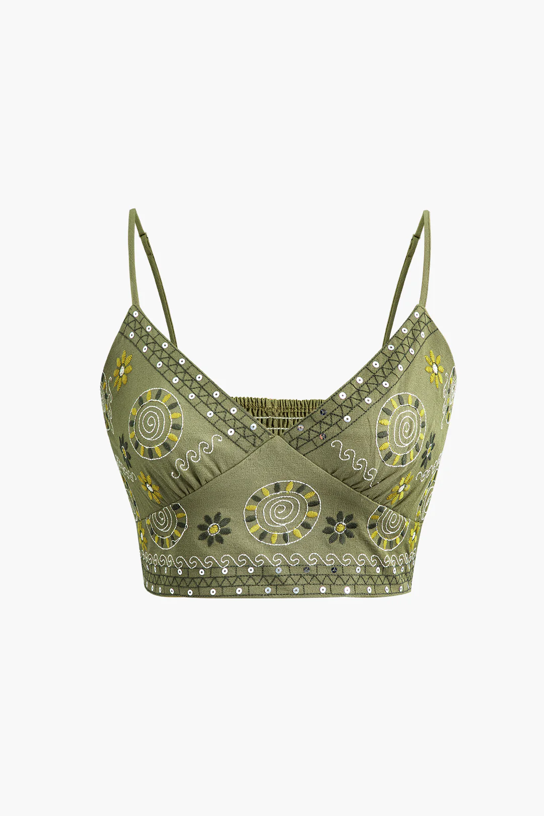 Embroidery Smocked V-Neck Slip Cami Top - Weenar