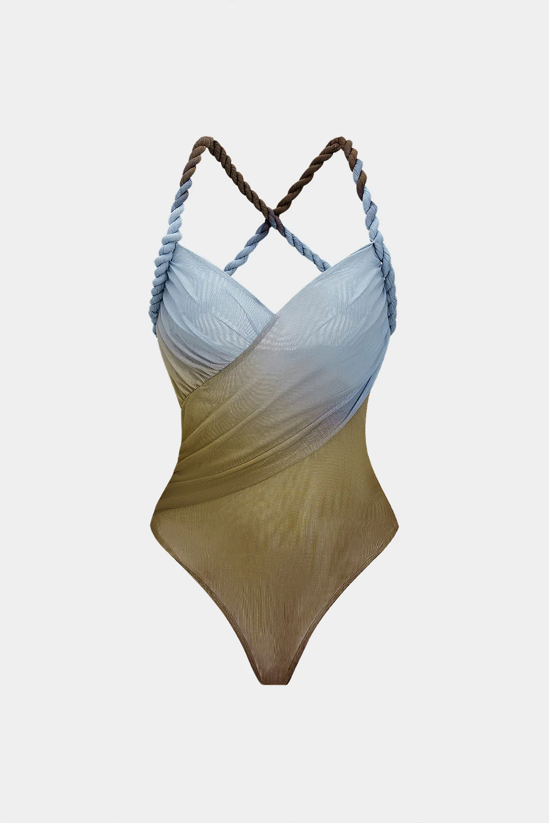 Ombre Print Mesh Backless Twist Knot Sleeveless Bodysuit - Weenar