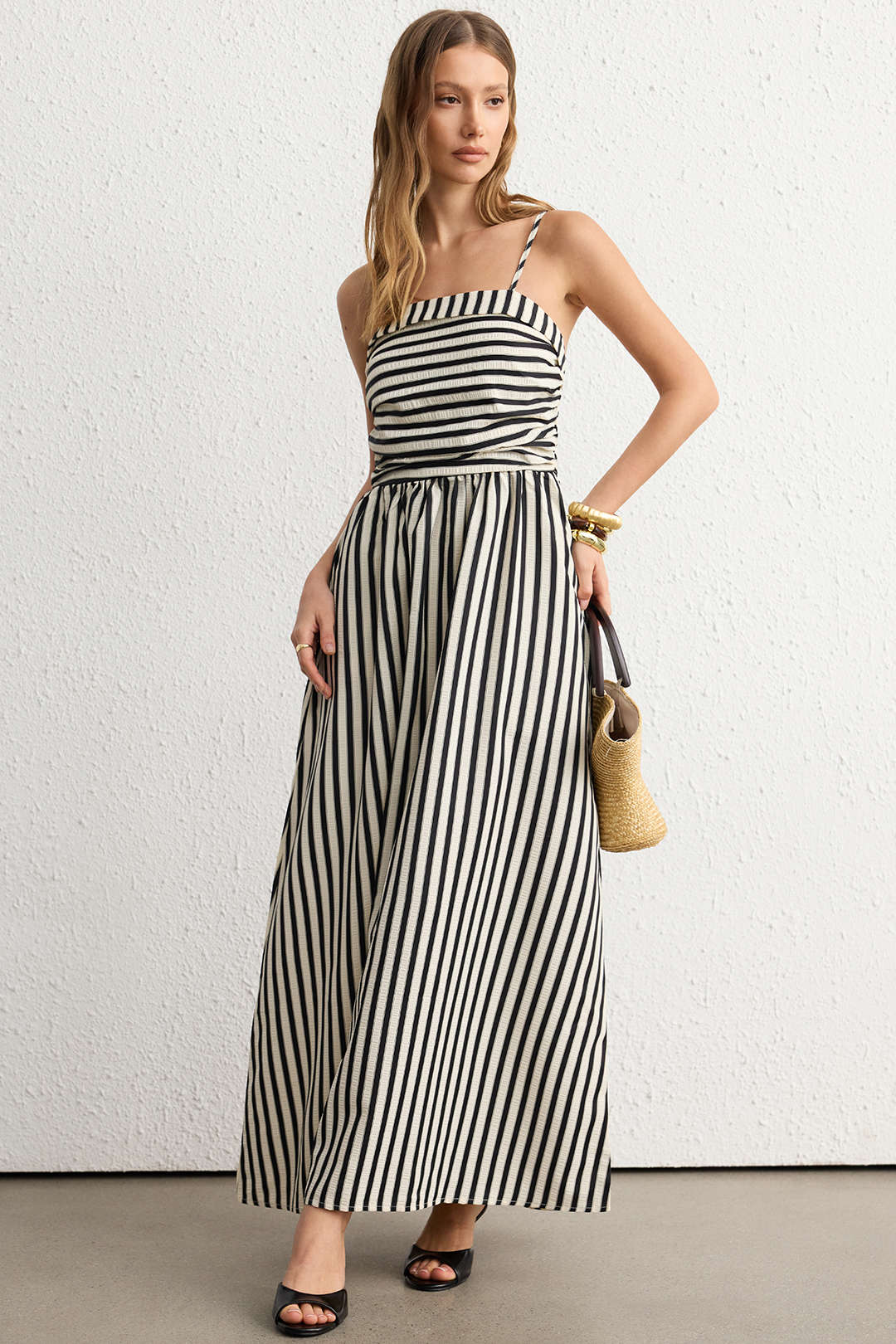 Striped Pocket Sleeveless Maxi Dress - Weenar