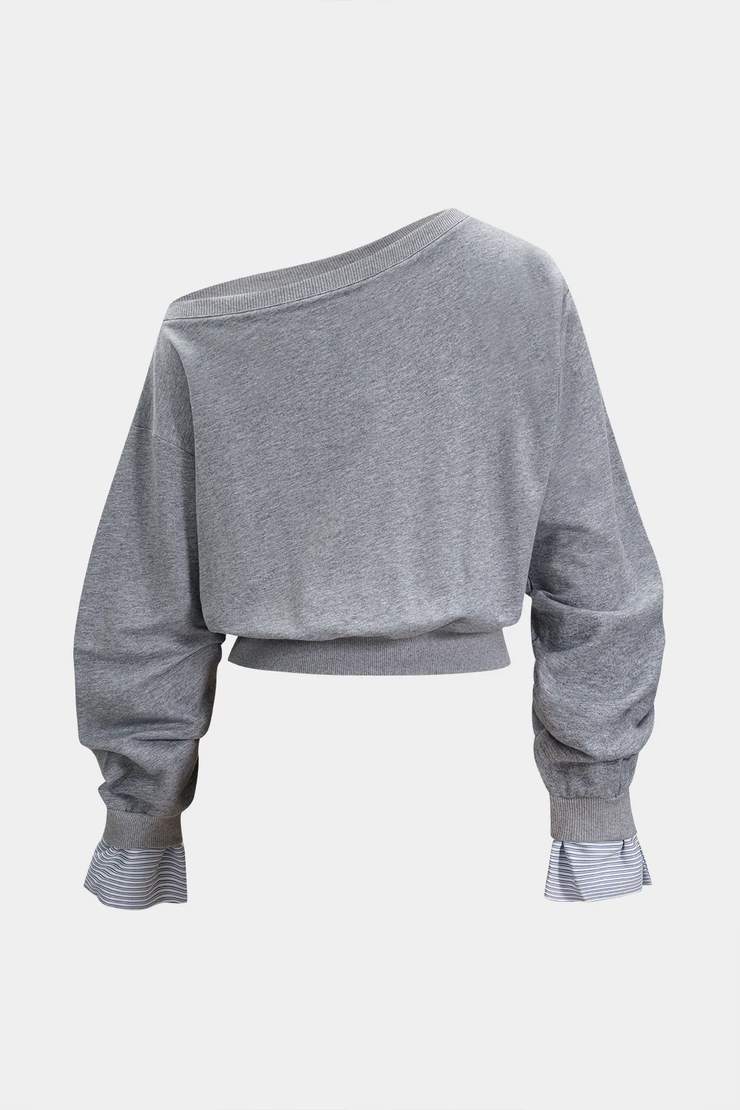 Striped Print One-Shoulder Long Sleeve Sweatshirt - Weenar