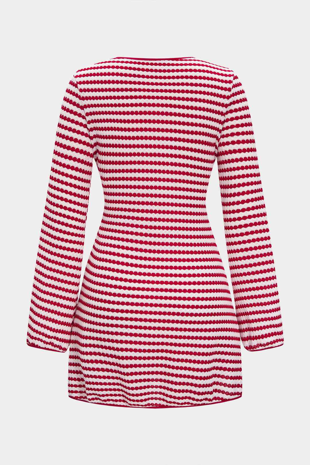 Stripes Print Knit Round Neck Long Sleeve Dress - Weenar