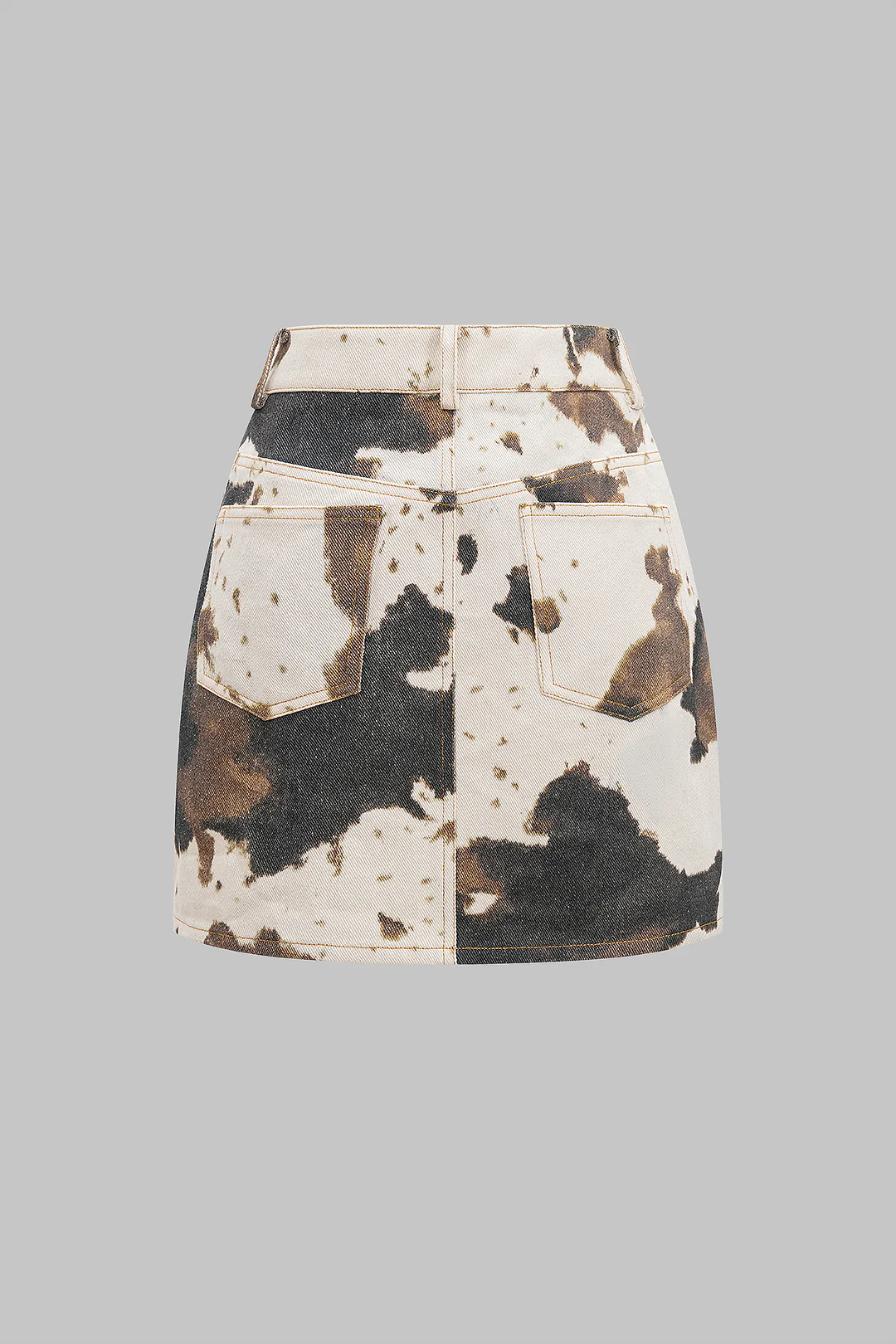 Denim Abstract Splatter Print Asymmetrical Button High Waist Skirt - Weenar