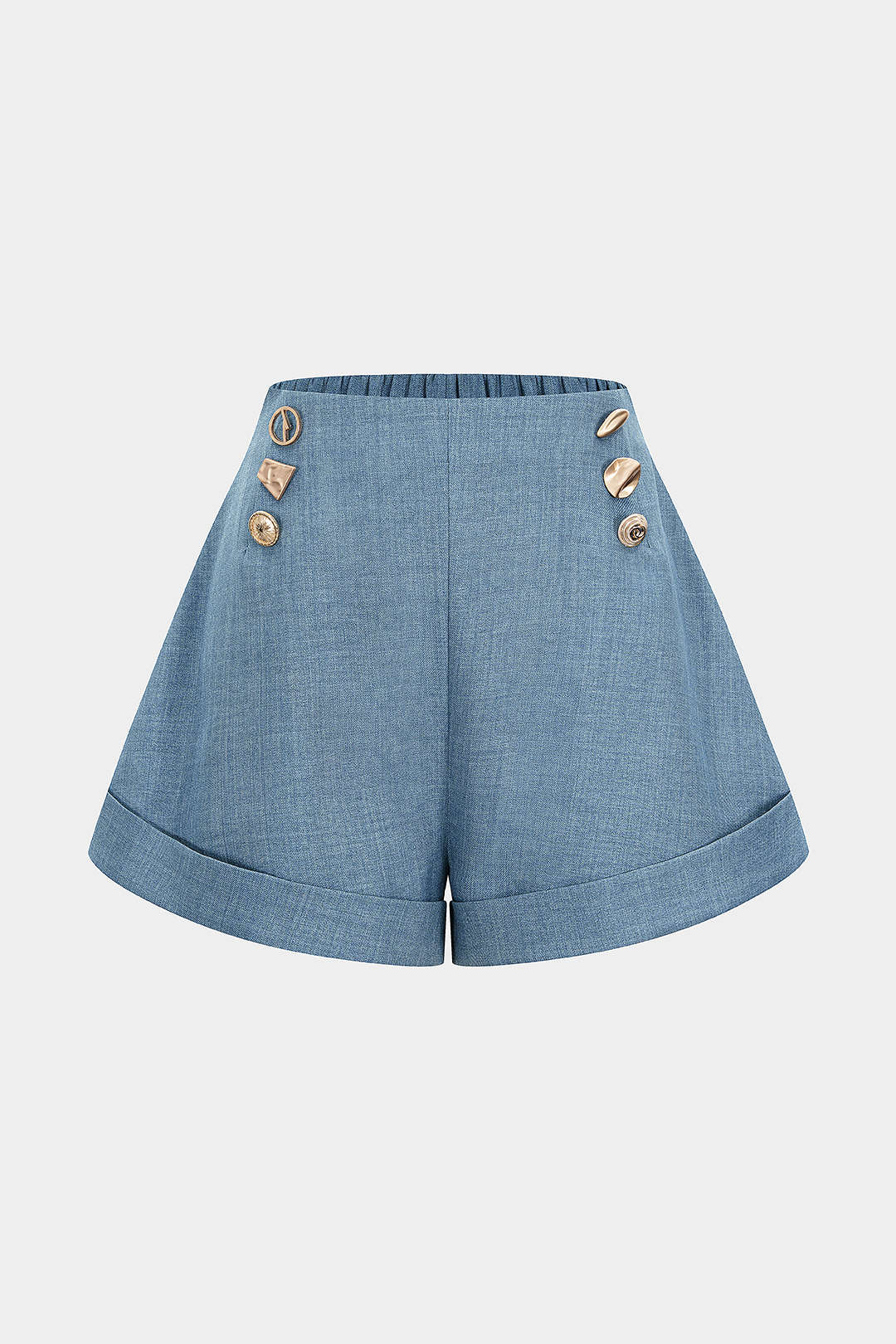 Metallic Button High Waist Wide Leg Shorts - Weenar