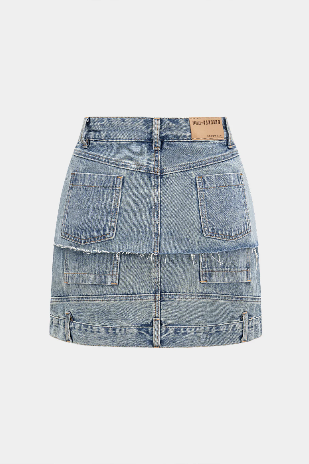 Denim Patchwork Pocket Zipper Skirt - Weenar