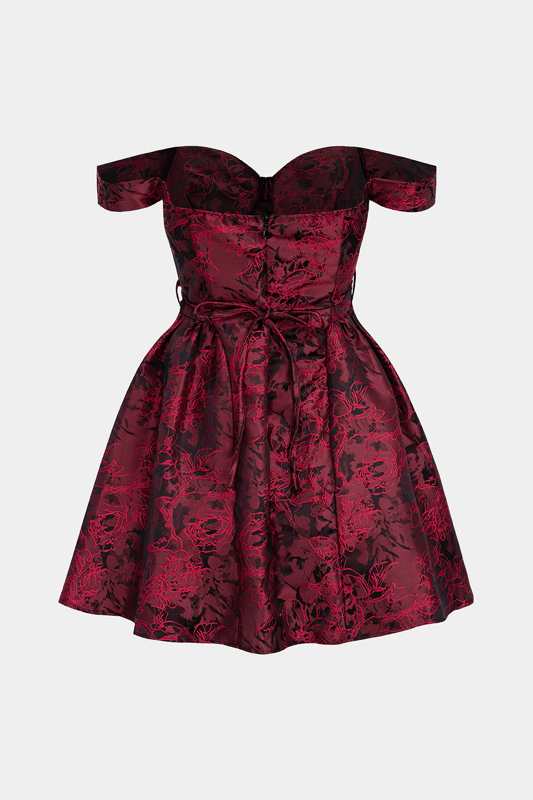 Floral Print Jacquard Off Shoulder Backless Sleeveless Mini Dress - Weenar
