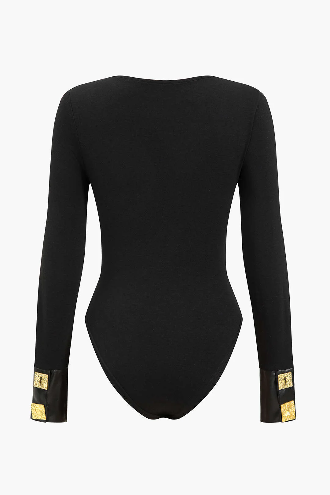 Faux Leather Patchwork Button Bodysuit - Weenar