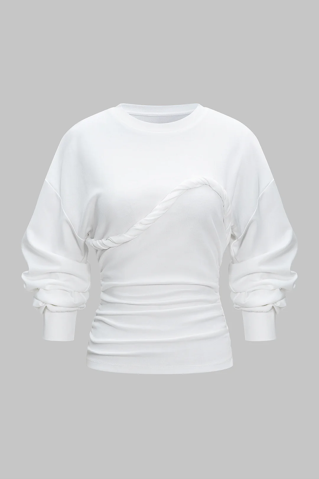 Twist Knot Ruched Long Sleeve Sweatshirt - Weenar