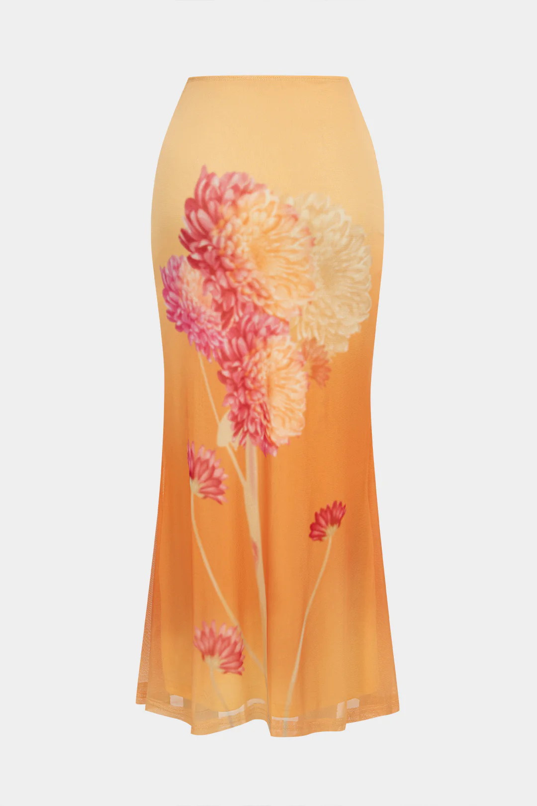 Floral Print Mesh High Waist Skirt - Weenar