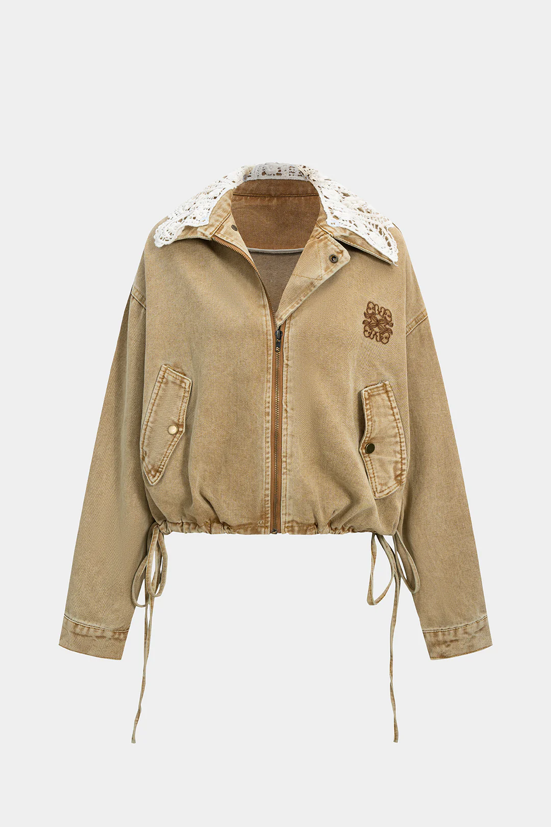 Denim Patchwork Drawstring Outerwear - Weenar