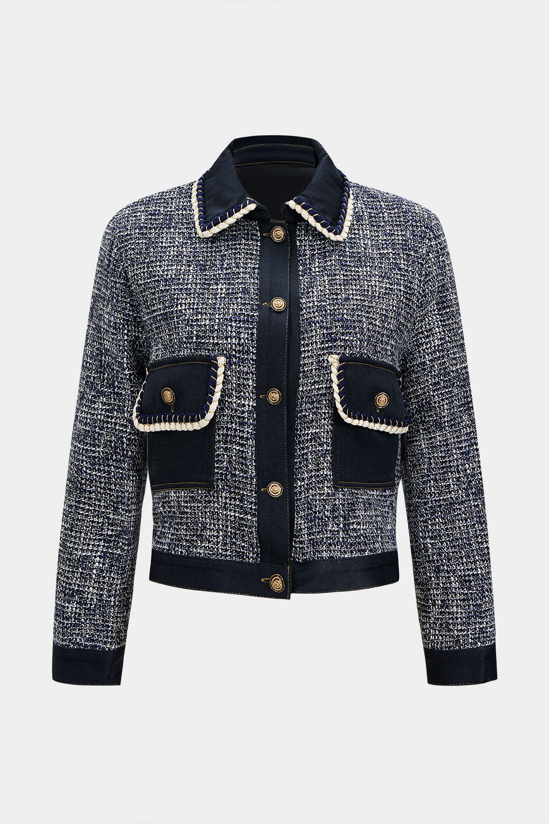 Denim Patchwork Button Pocket Coat - Weenar