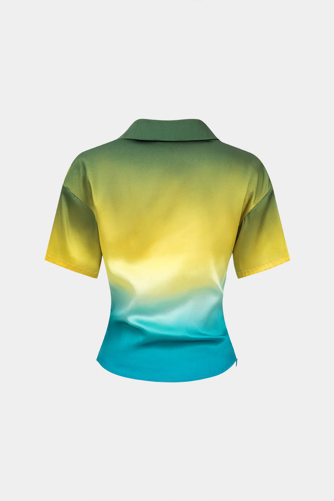 Ombre Print Satin Cowl Neck Short-Sleeve Shirt - Weenar