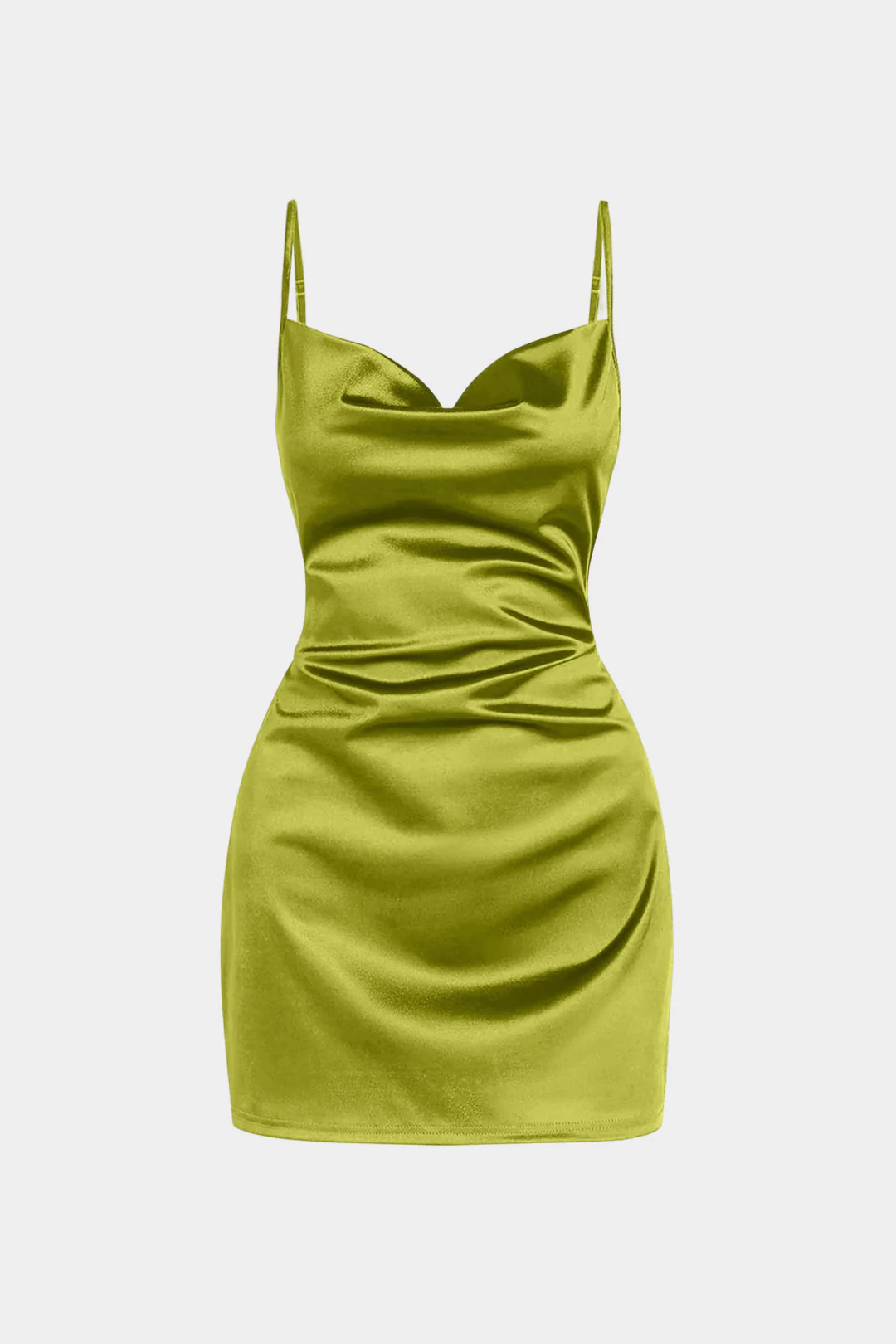 Plus Size Satin Draped Cowl Neck Ruched Sleeveless Slip Mini Dress - Weenar