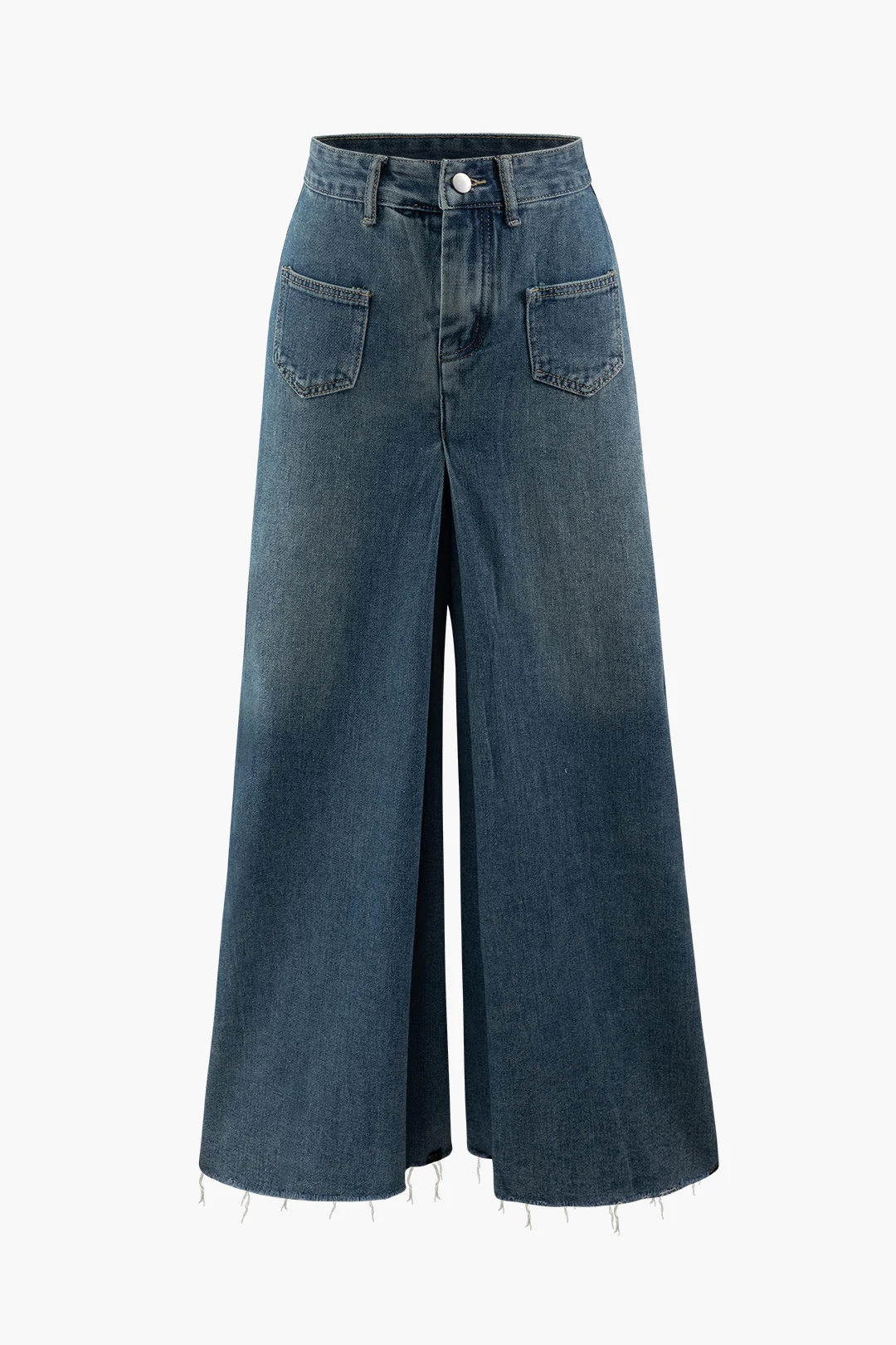 Denim Frayed Pocket High-Waisted Jeans - Weenar