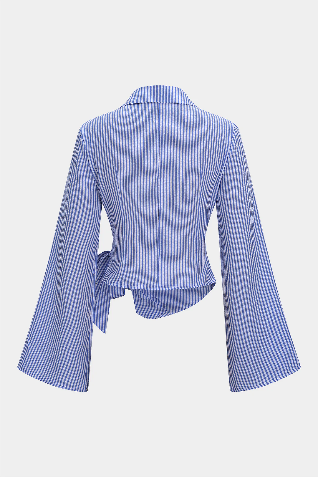 Stripes Print V-Neck Tie-Up Long-Sleeve Shirt - Weenar