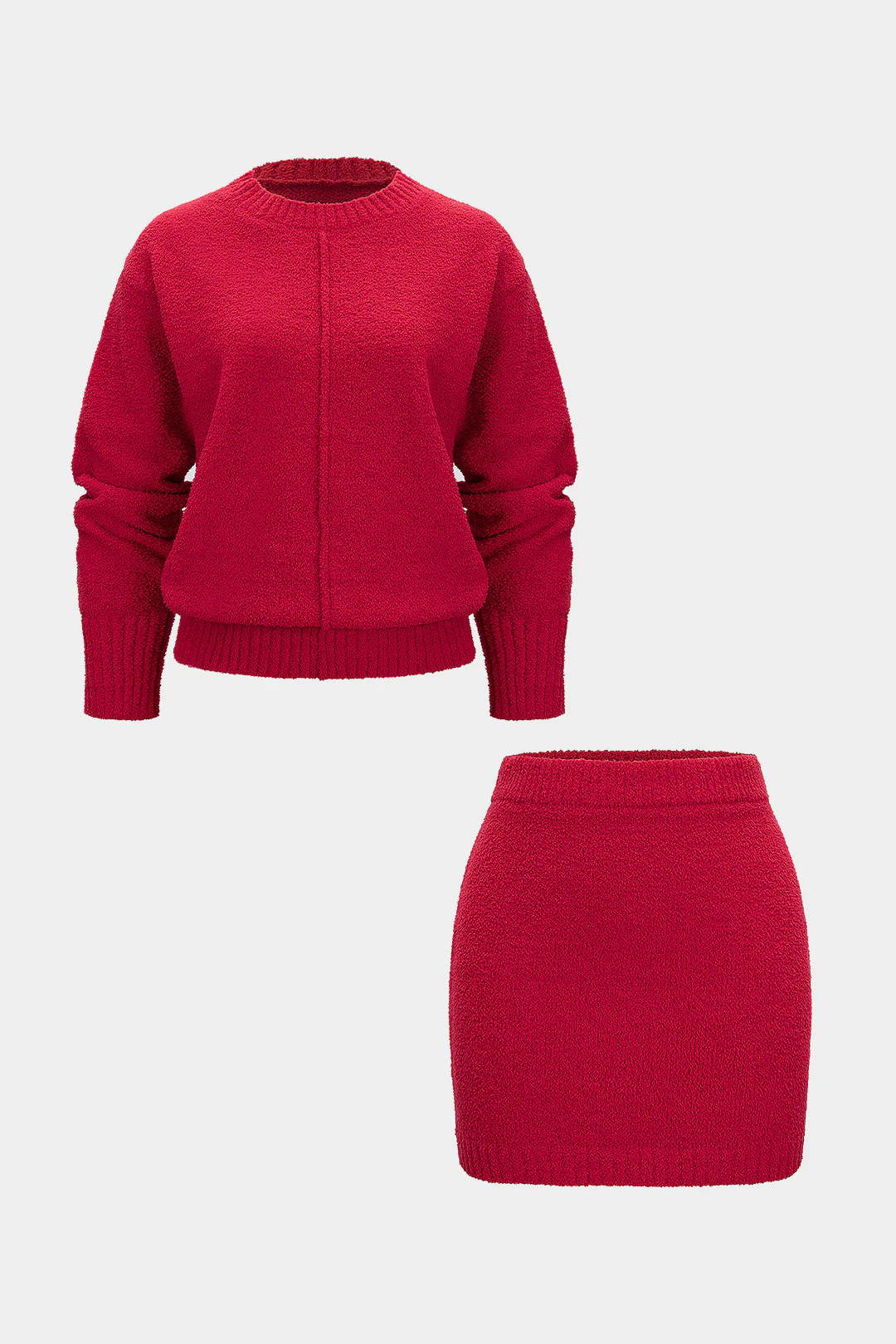 Round Neck Long-Sleeve Top And Mini Skirt Set - Weenar