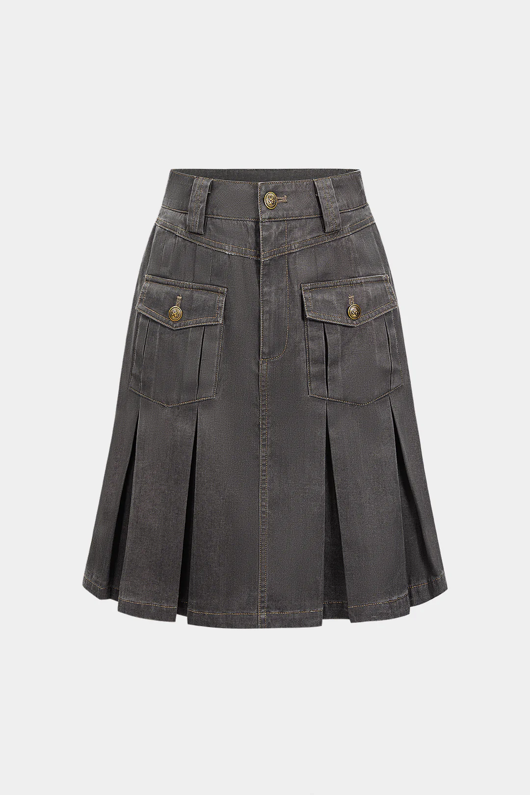 Button Pocket Pleated Skirt - Weenar