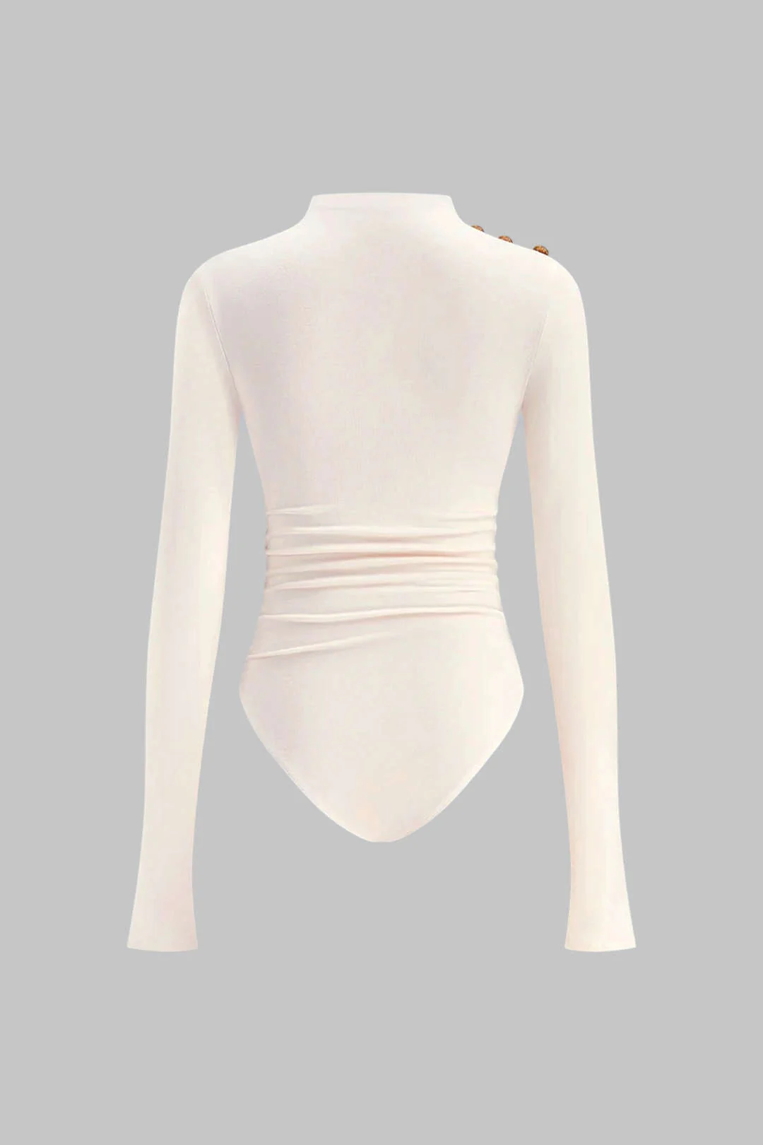 Asymmetrical Button Ruched Long Sleeve Bodysuit - Weenar