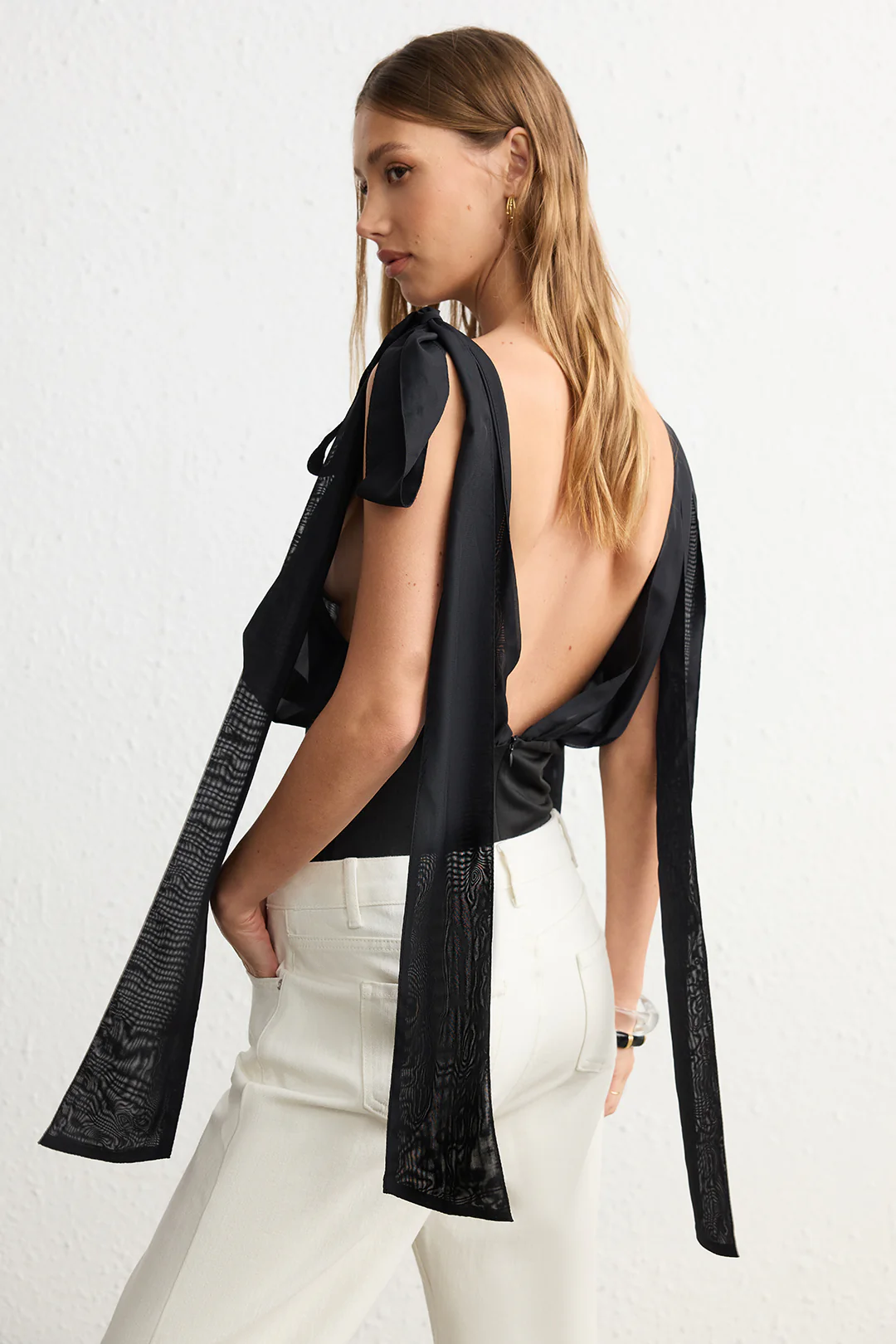 Chiffon Tie-Up Backless Sleeveless Bodysuit - Weenar