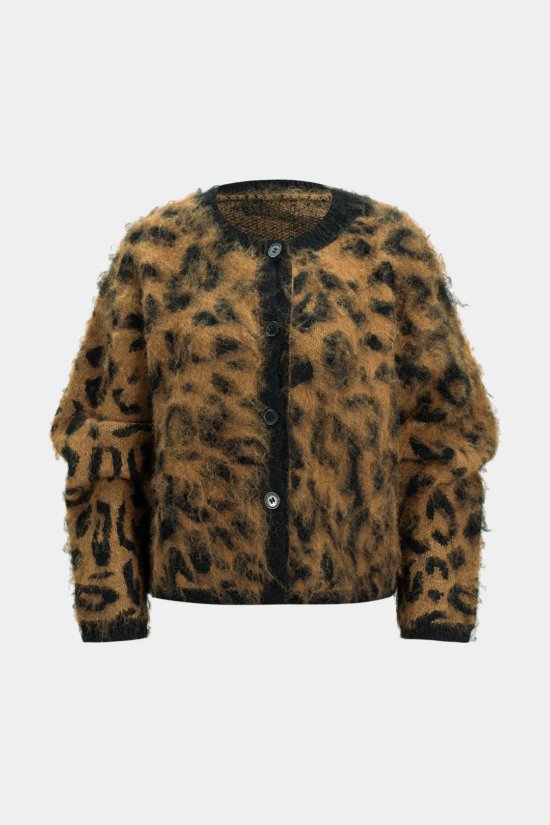 Knit Leopard Print Button Cardigan - Weenar