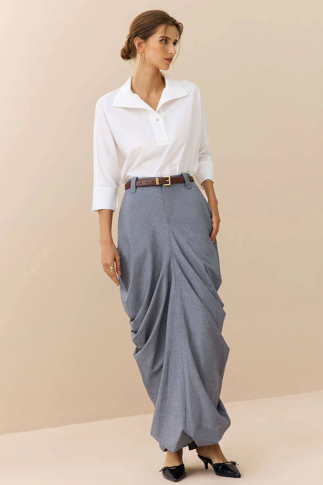 Linen Solid Ruched Skirt - Weenar