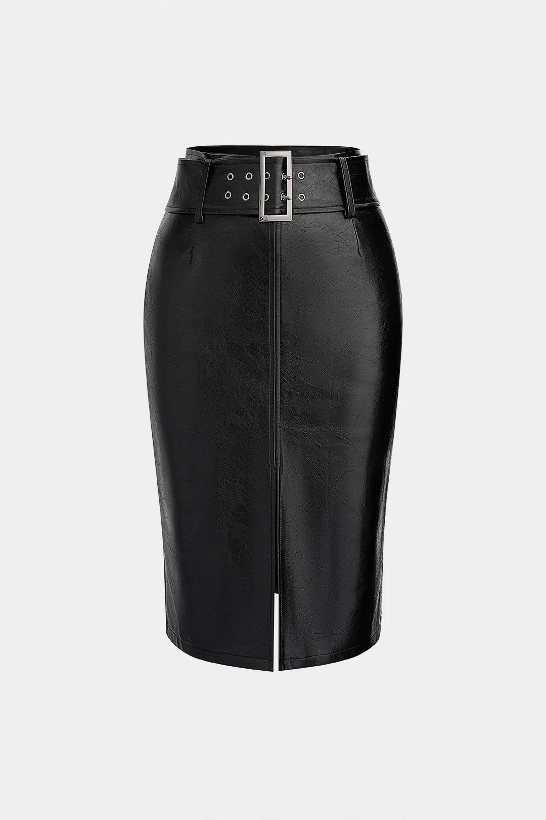 Faux Leather Belted Skirt - Weenar