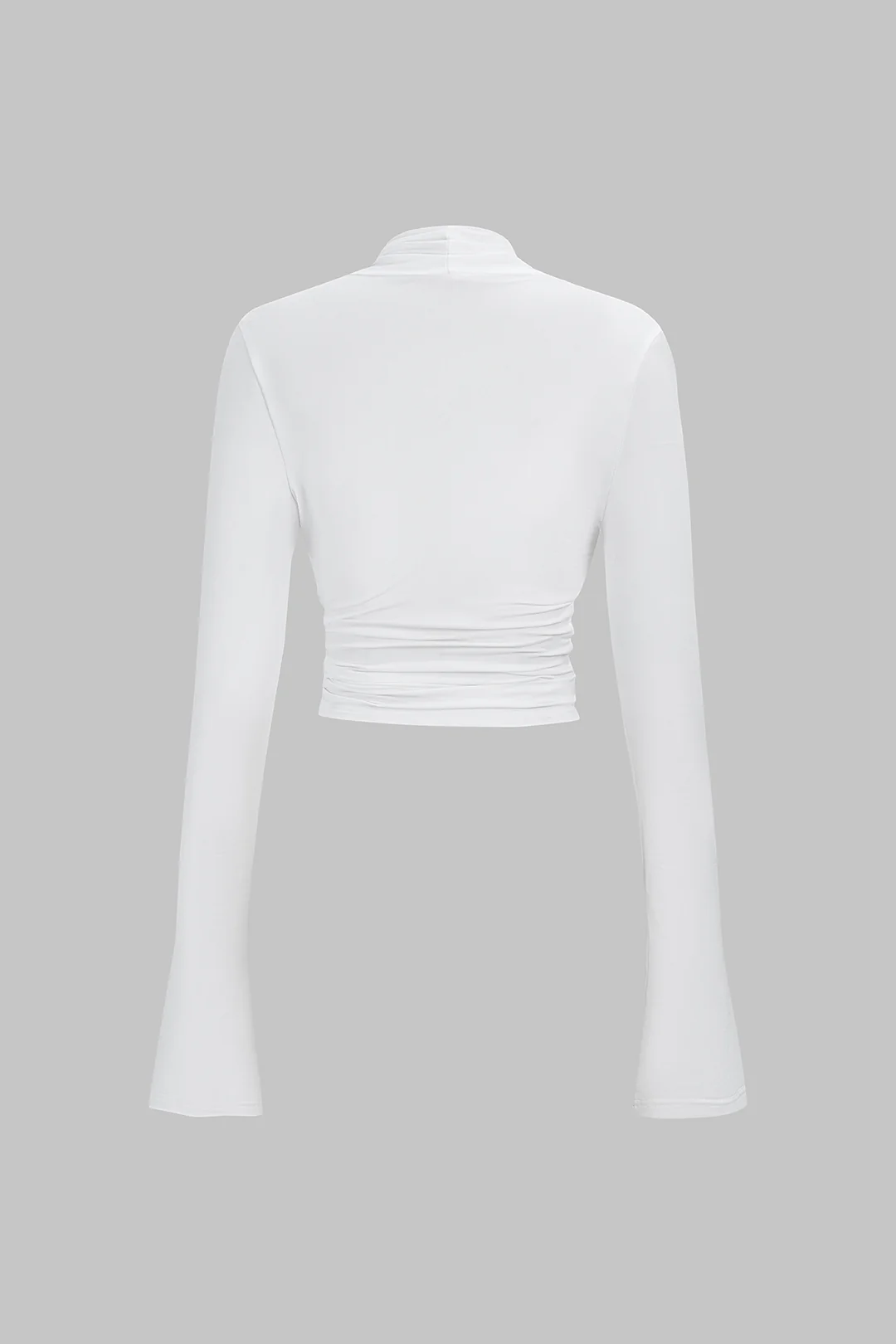 V-Neck Tie Front Ruched Long-Sleeve Top - Weenar