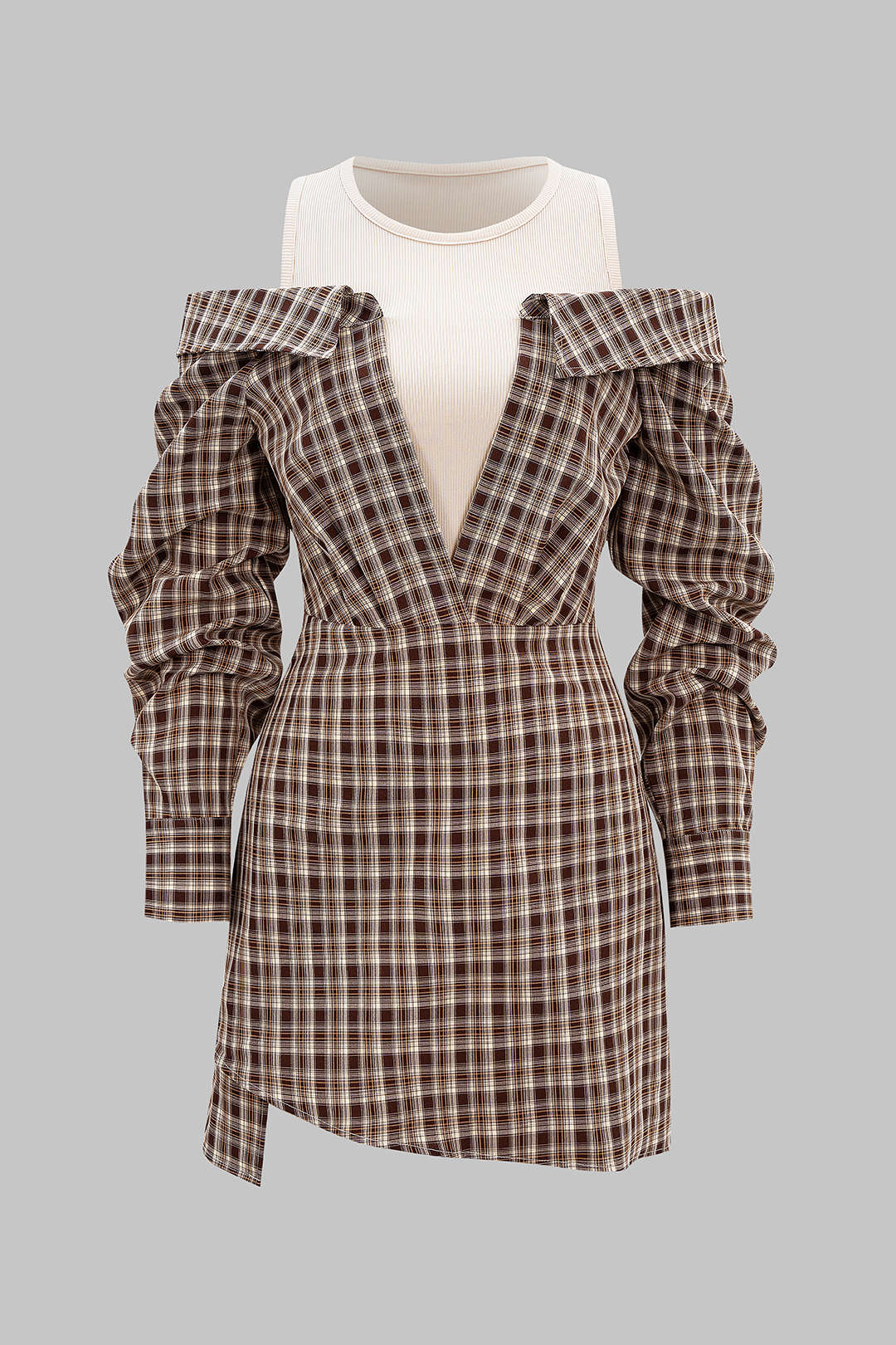 Plaid Print Patchwork Long Sleeve Mini Dress - Weenar