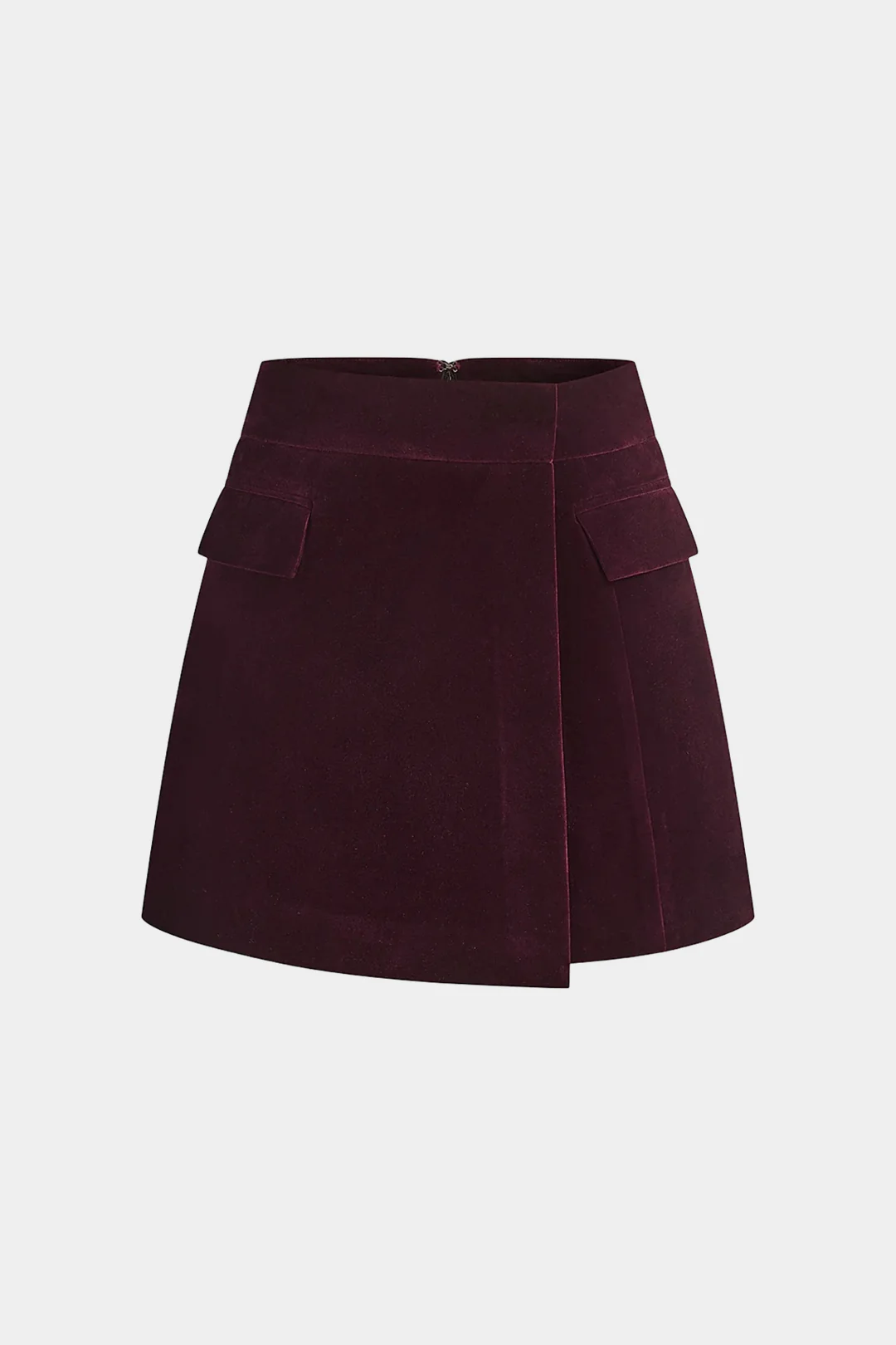 Velvet Fake Pockets Asymmetrical Skirt - Weenar
