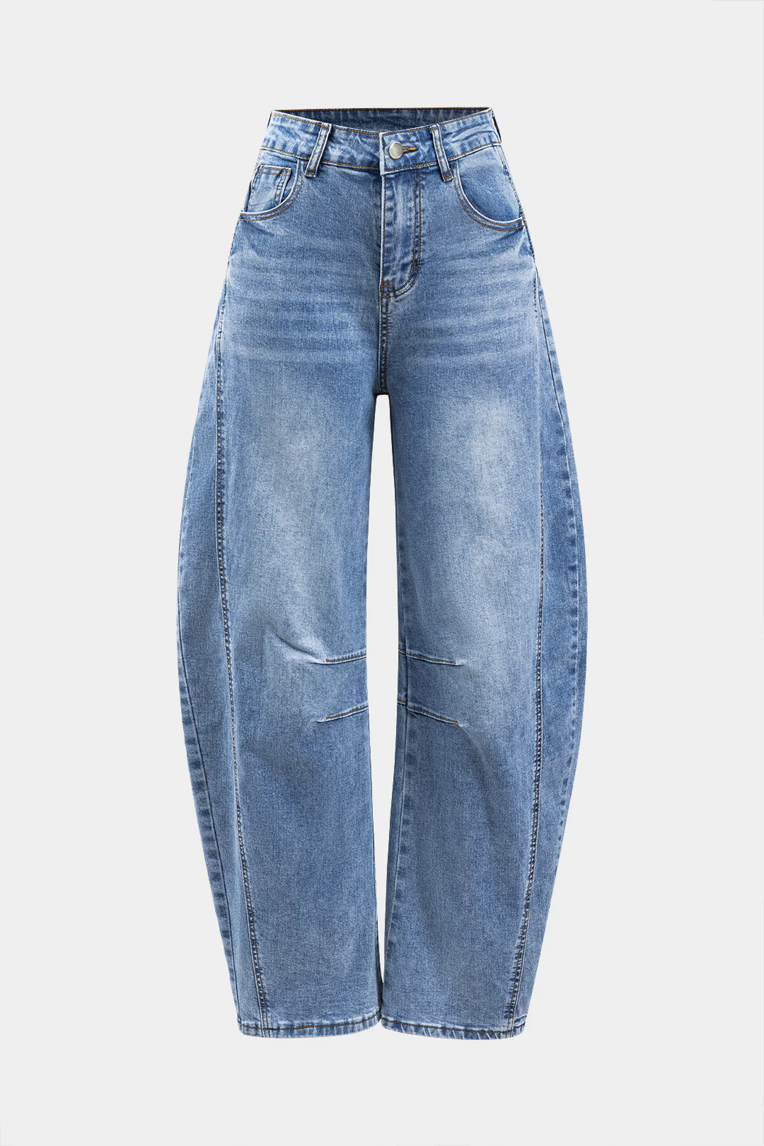 Denim Buton Pocket Wide Leg Barrel Jeans - Weenar