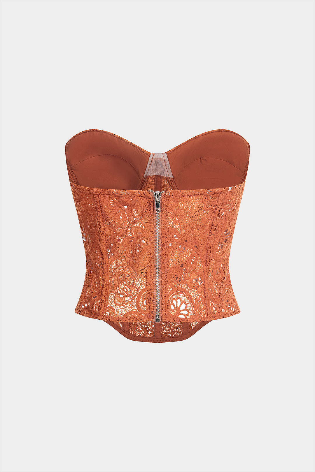 Lace Embroidery Zipper Hollow Out Tube Top - Weenar