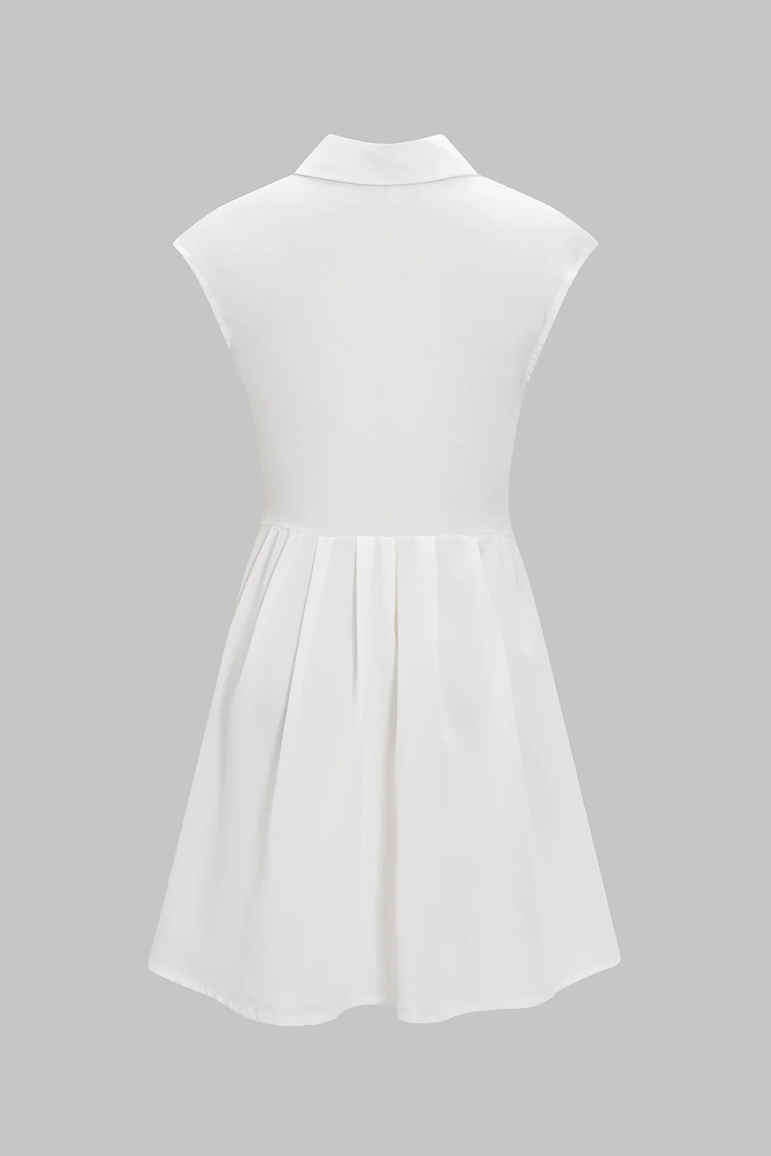 Solid V-Neck Button Pleated Short Sleeve Mini Dress - Weenar