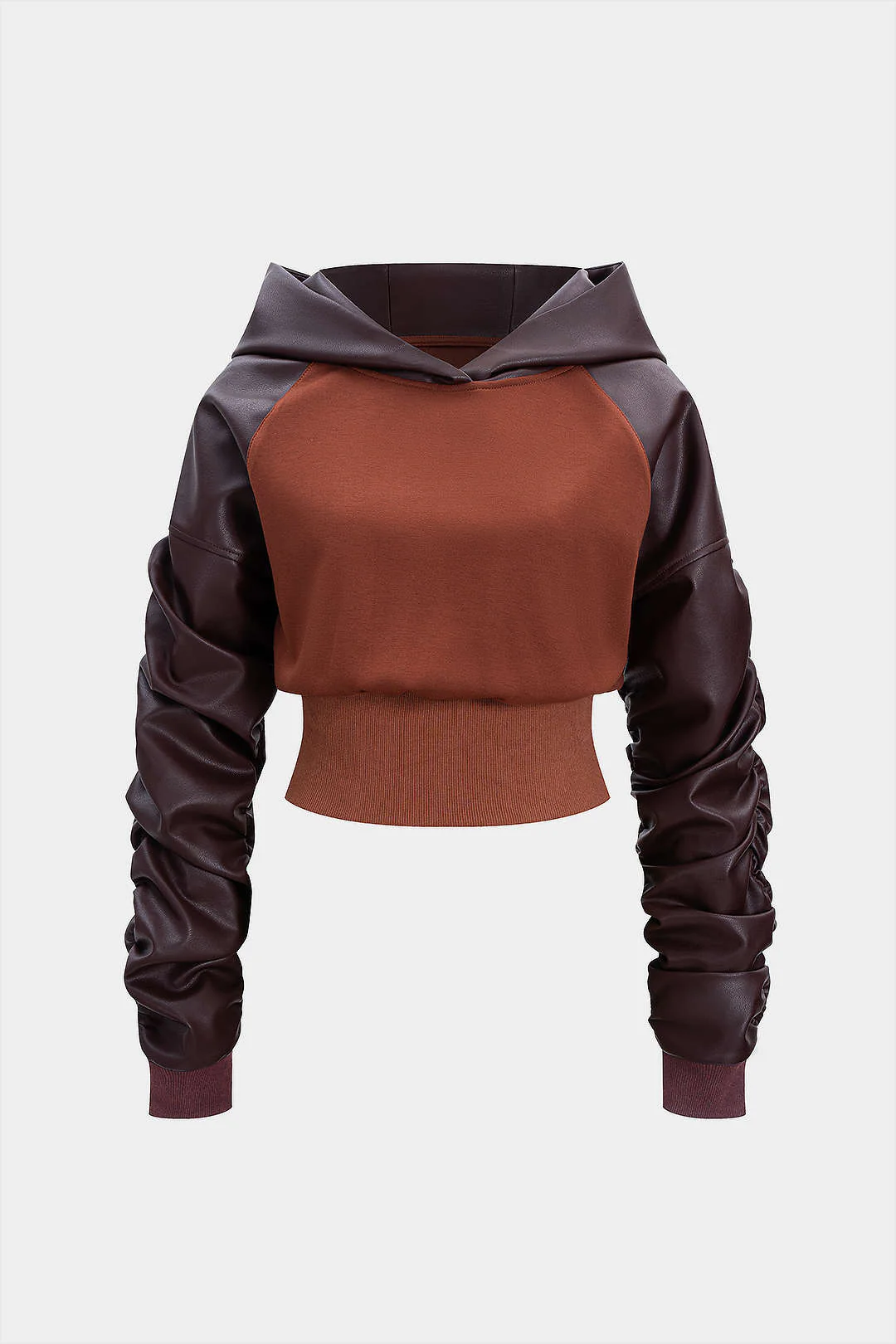 Faux Leather Patchwork Hoodie - Weenar