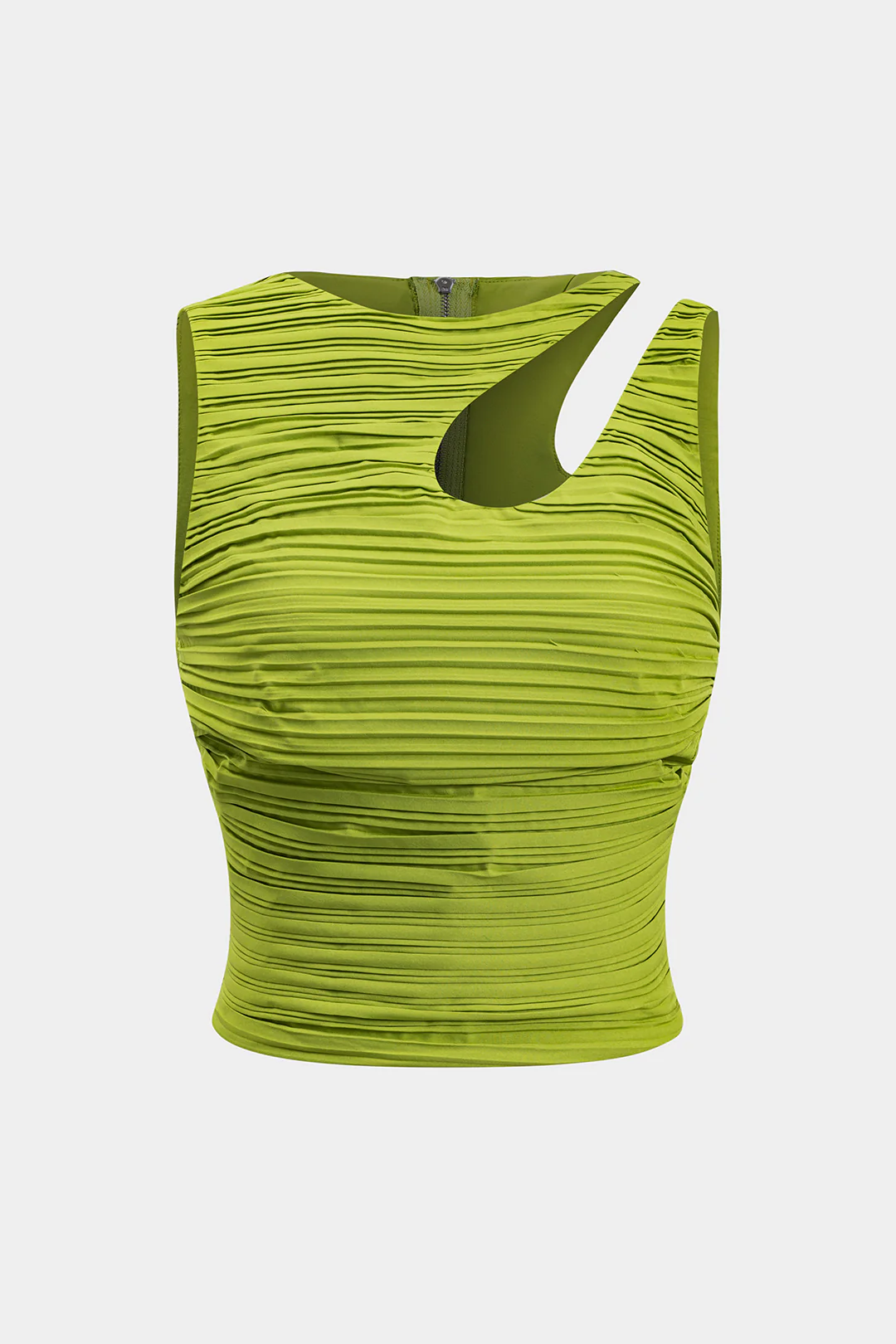 Pleated Cut Out Zipper Tank Top - Weenar