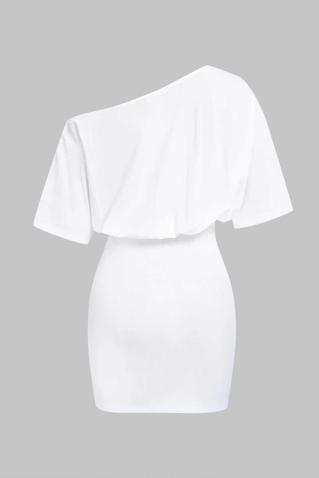 Patchwork One Shoulder Asymmetrical Short Sleeve Mini Dress - Weenar
