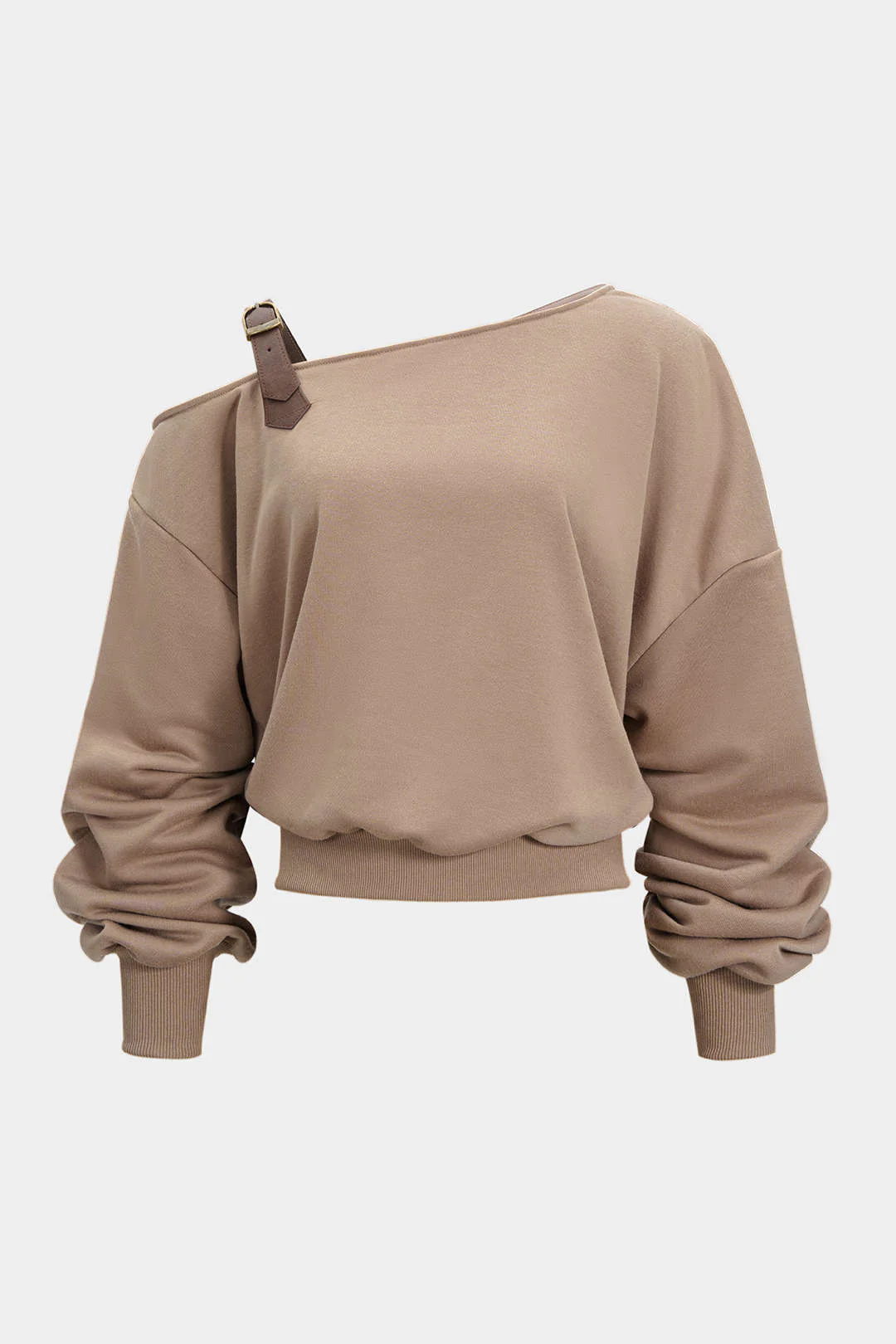 Asymmetrical Neck Ruched Long-Sleeve Top - Weenar