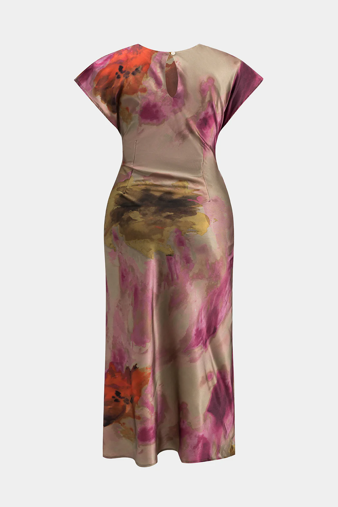 Plus Size Ombre Print Ruched Short Sleeve Midi Dress - Weenar