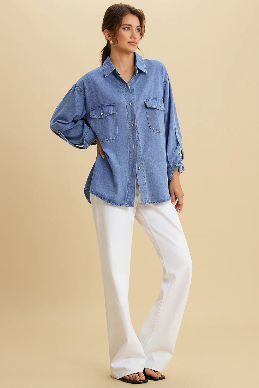 Denim Button Pocket Long Sleeve Shirt - Weenar