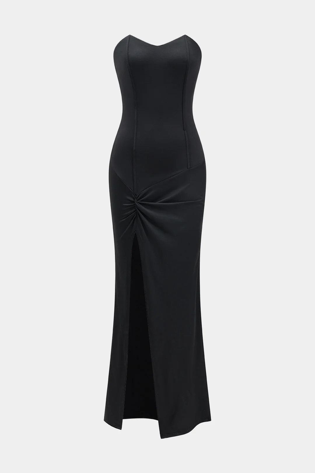 Ruched Strapless High Slit Sleeveless Maxi Dress - Weenar