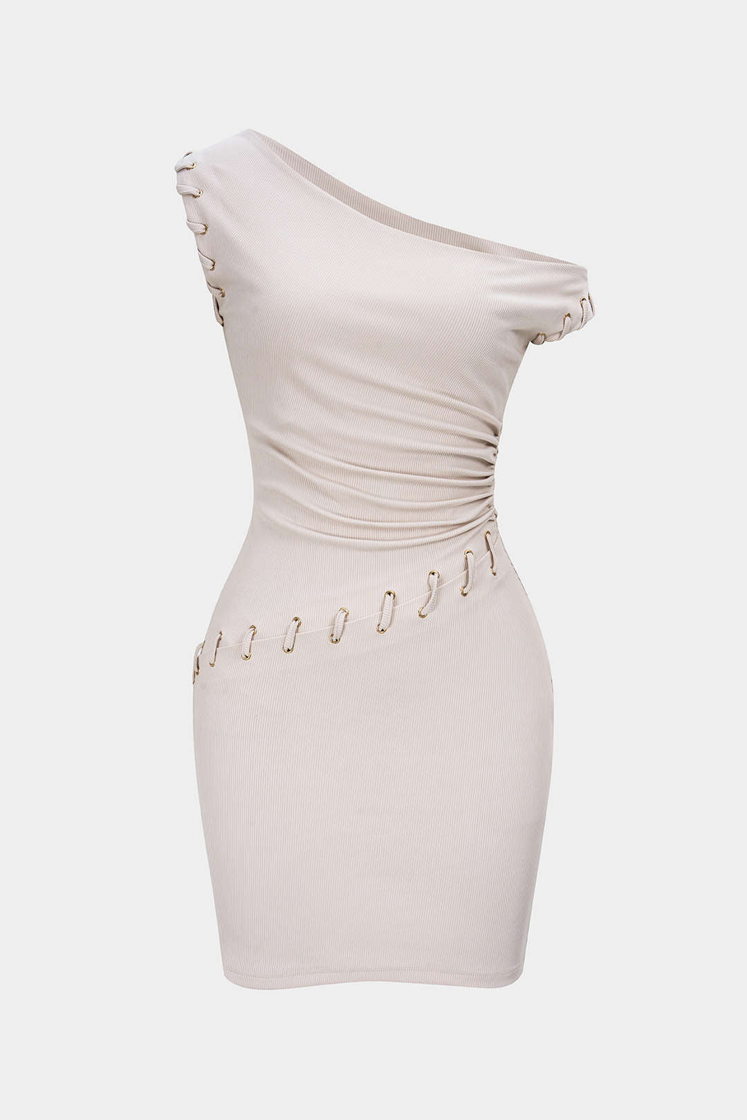 One Shoulder Asymmetrical Ruched Sleeveless Mini Dress - Weenar