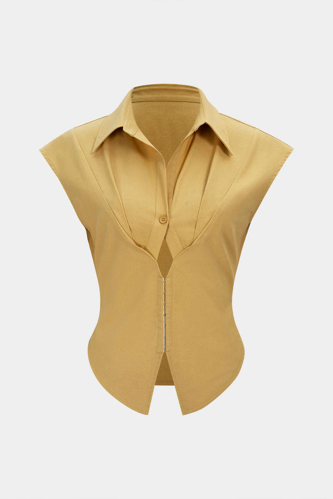 Linen Lapel Cut Out Button Tank Top - Weenar