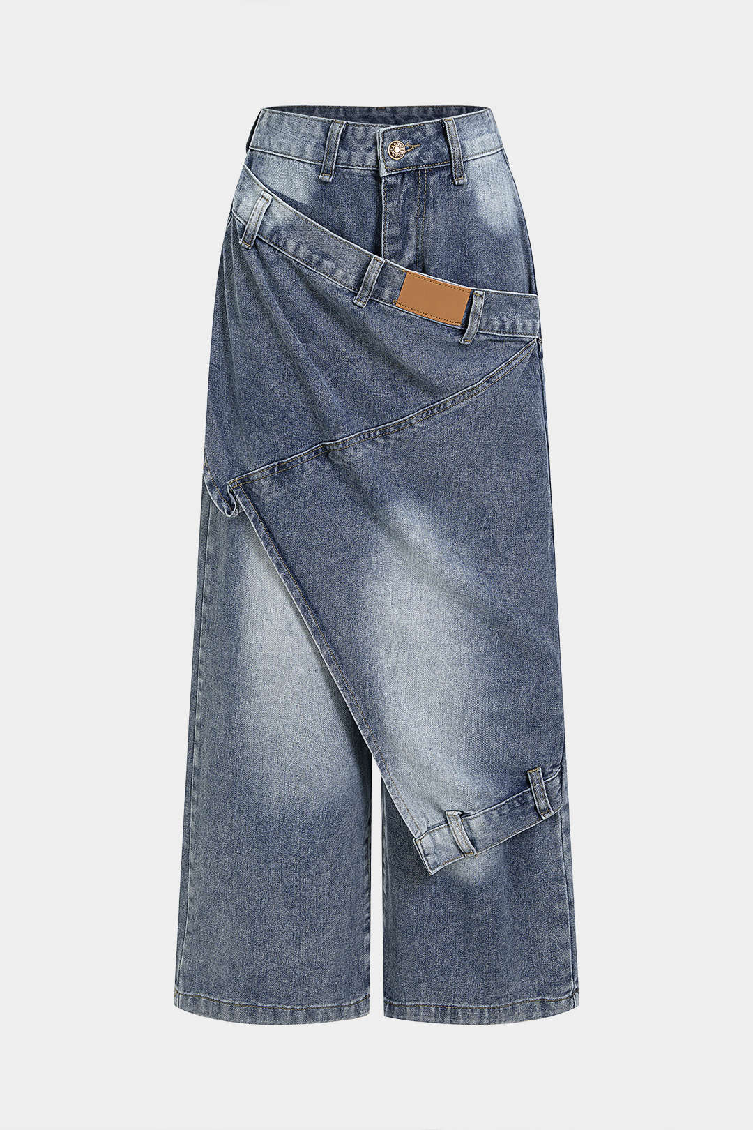 Denim Asymmetrical Wide Leg Jeans - Weenar