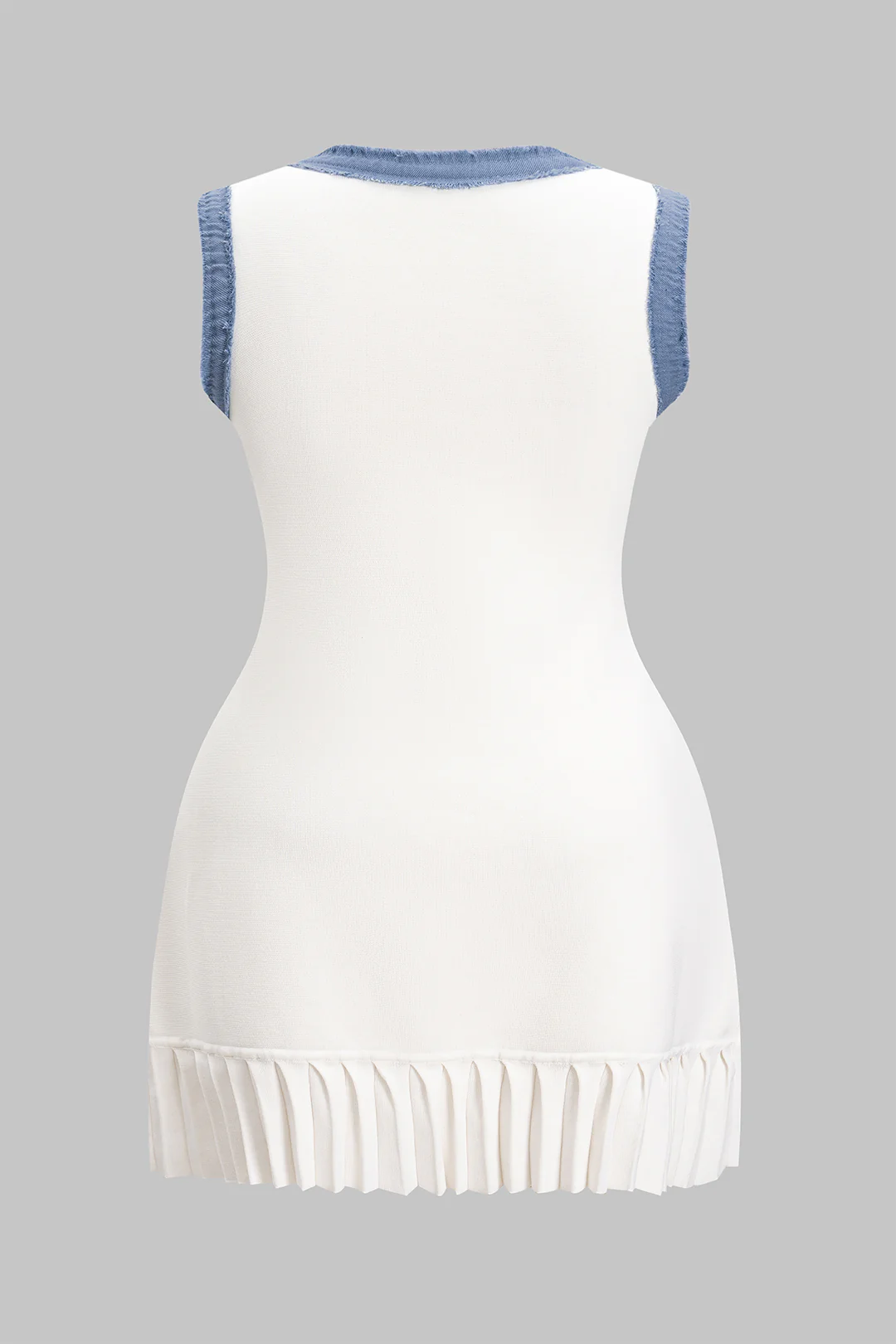 Plus Size Knit Patchwork Contrast Button Sleeveless Dress - Weenar