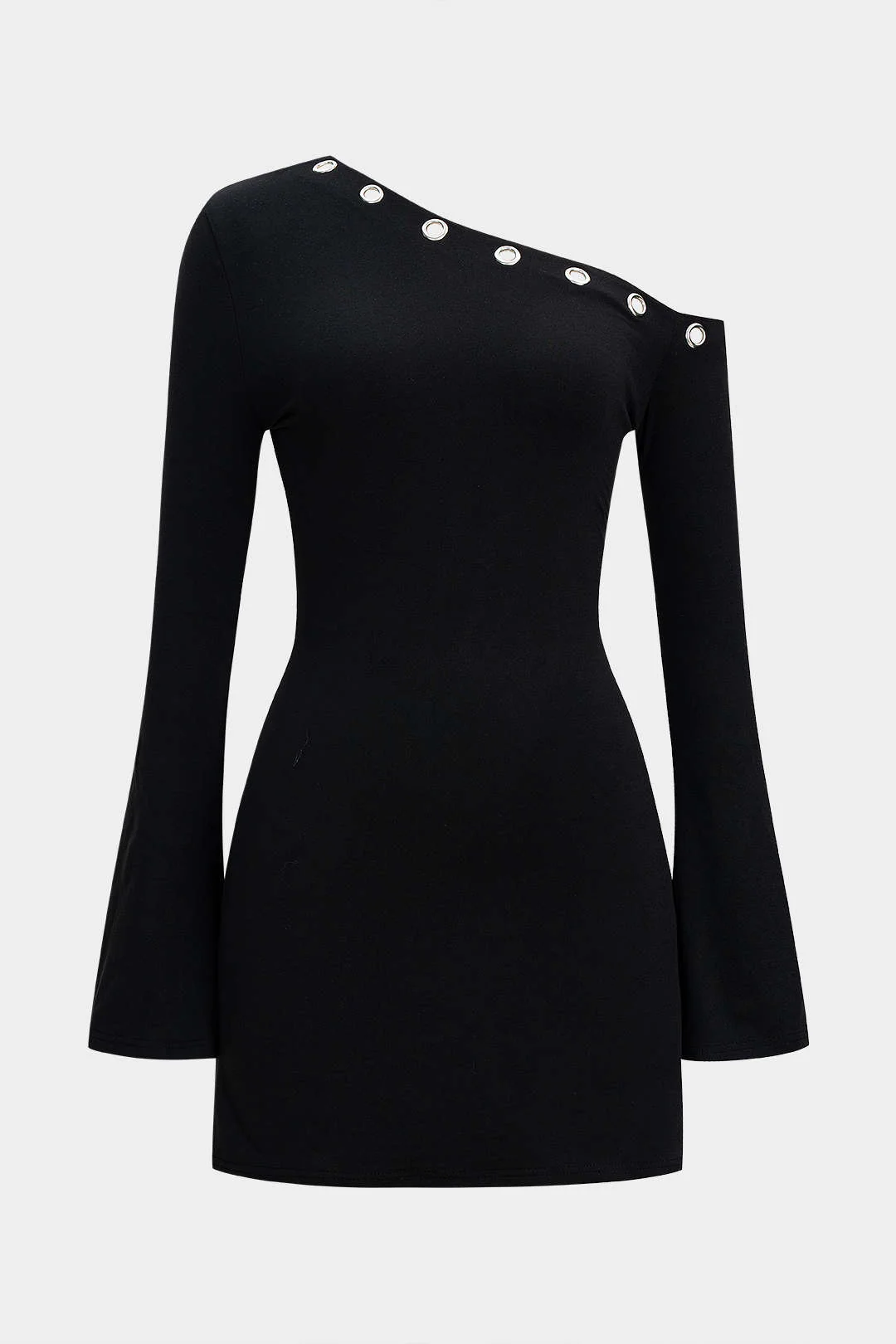 Asymmetrical Neck Cut Out Long Sleeve Mini Dress - Weenar