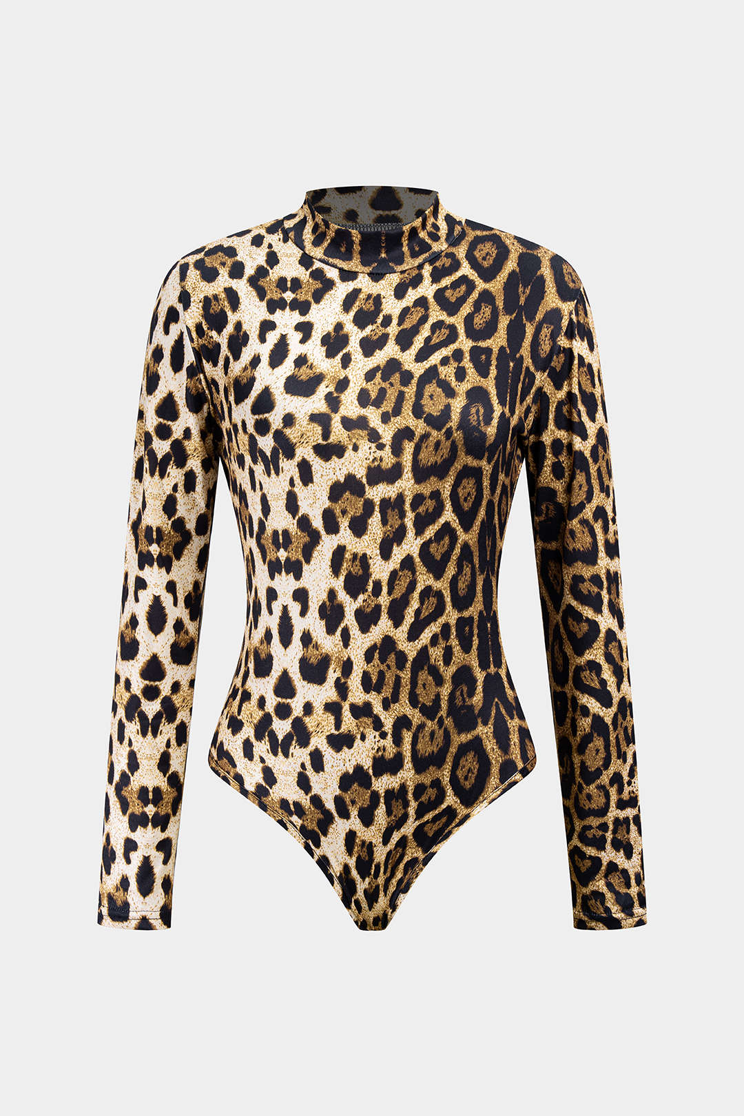 Leopard Print Mock Neck Long Sleeve Bodysuit - Weenar