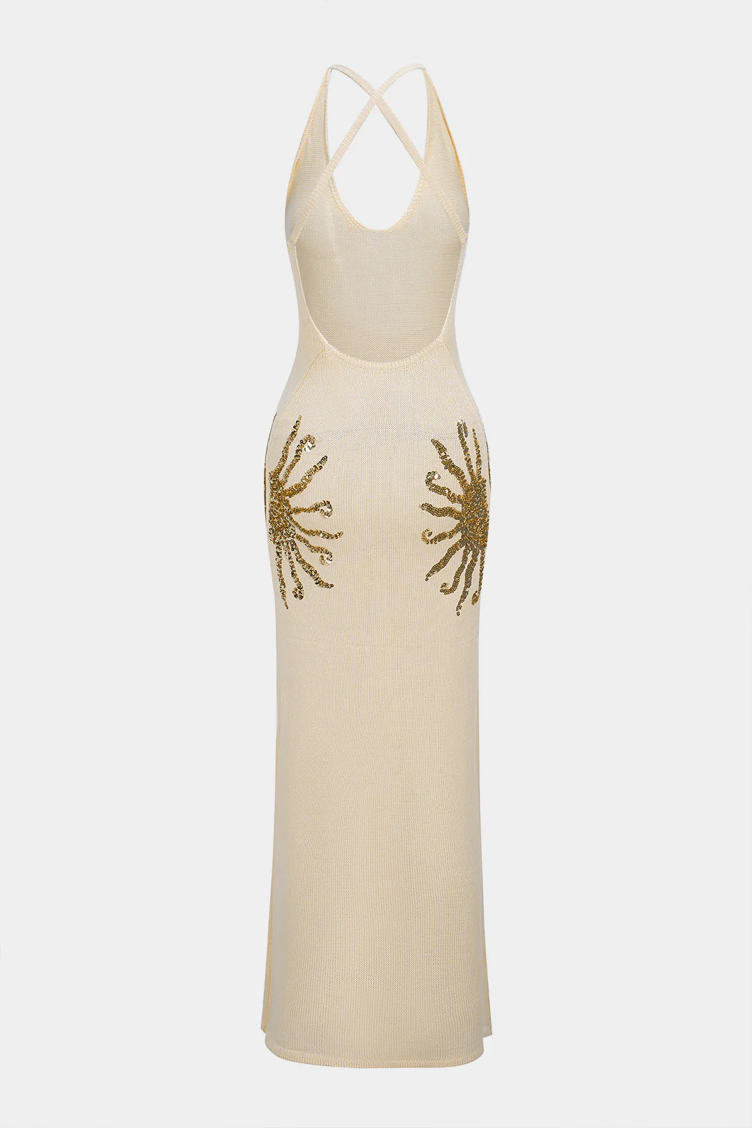 Knit Sequin Crossed Backless Sleeveless Dress - Weenar