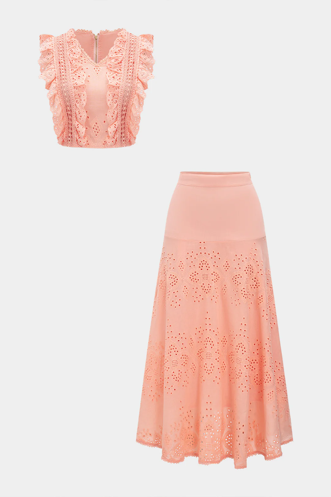 Embroidered Hollowed Out Tank Top And Skirt Set - Weenar