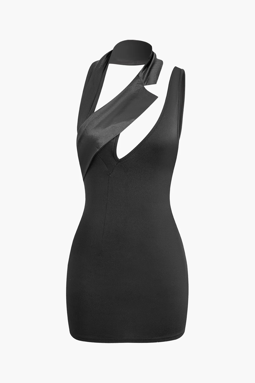 Satin Asymmetrical Cut Out Sleeveless Mini Dress - Weenar